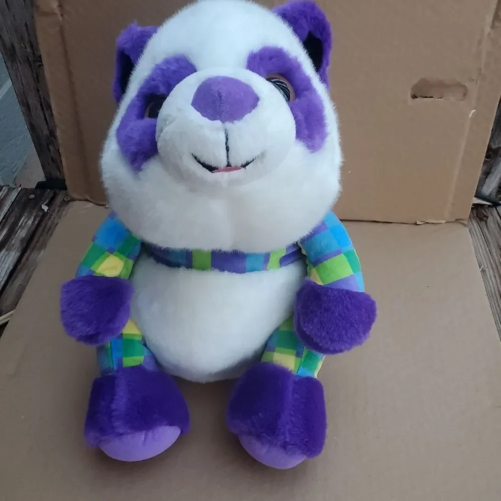 Legoland Purple Panda Plush – Aurora 12” Stuffed Animal with Plaid Shirt